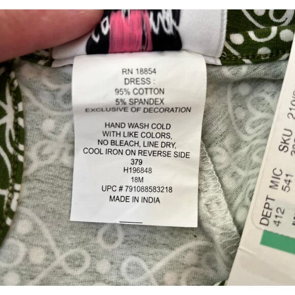 NEW Counting Daisies Christmas Dress & Bloomers Set Olive Green Red Girl's 18 mo - Picture 4 of 5